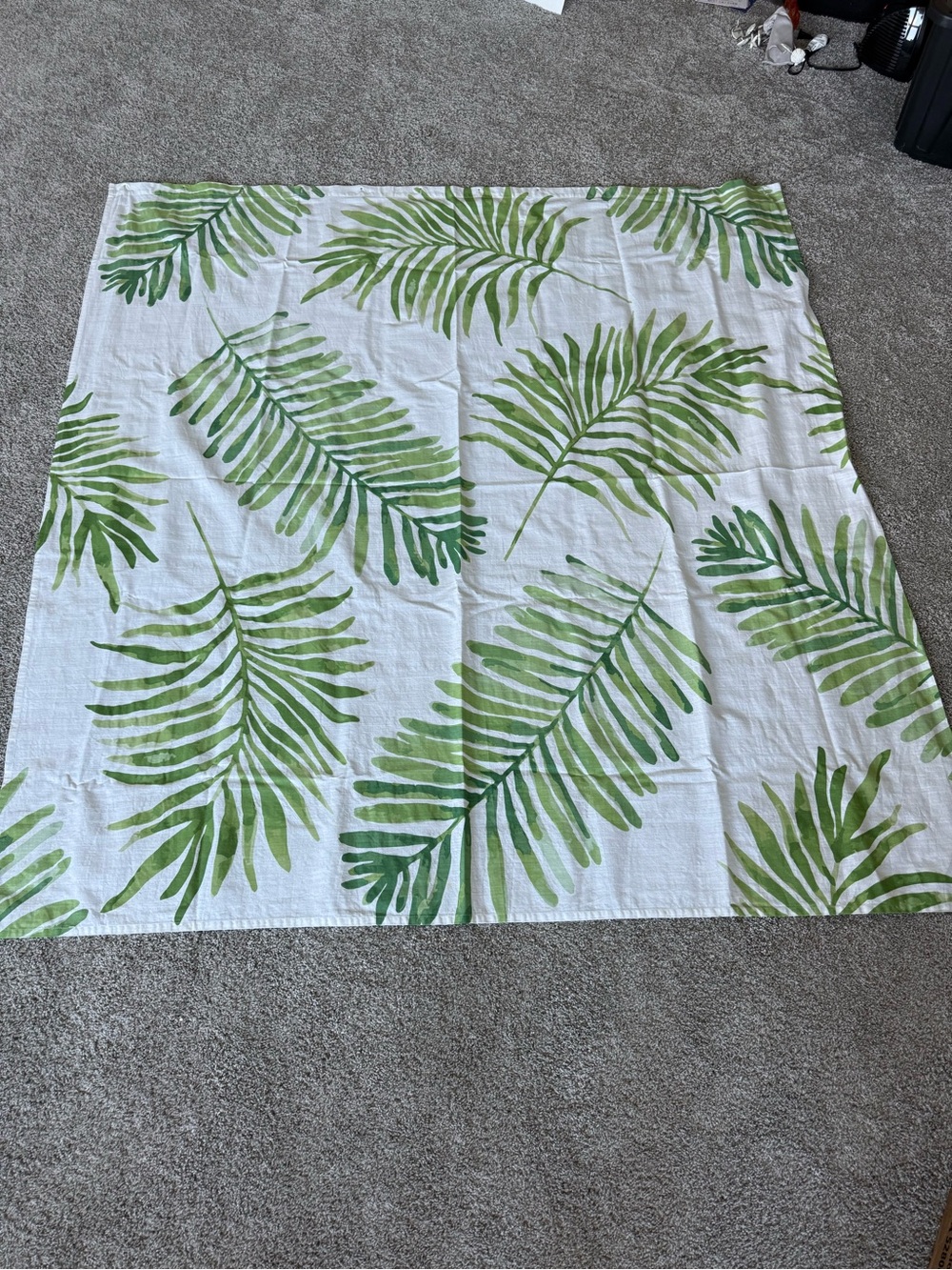 Tropical White & Green Palm Leaf Shower Curtain - Picture 2 of 2